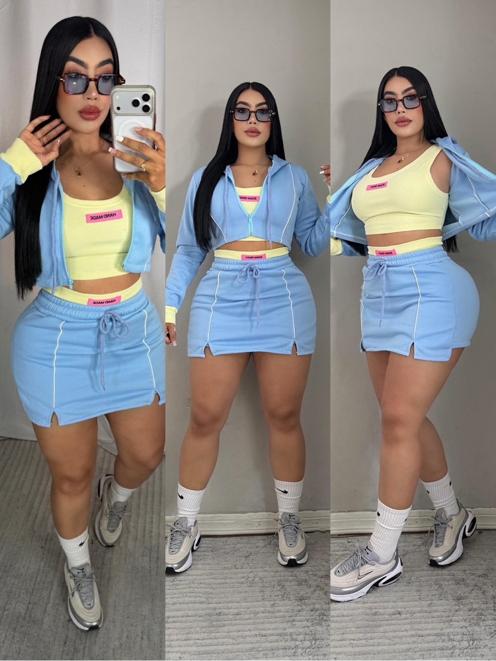Women’s Light Blue Mini Skirt - Casual Drawstring Skirt
